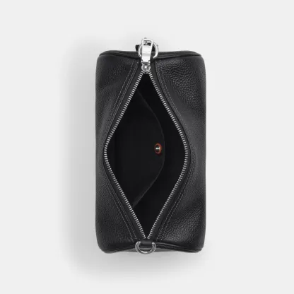 COACH®,Andre Barrel Bag 24,Recycled Polyester,Leather,Barrel Bag,Logo,Adjustable,Sustainable,Silver Metal,Casual,Black,Inside View,Top View