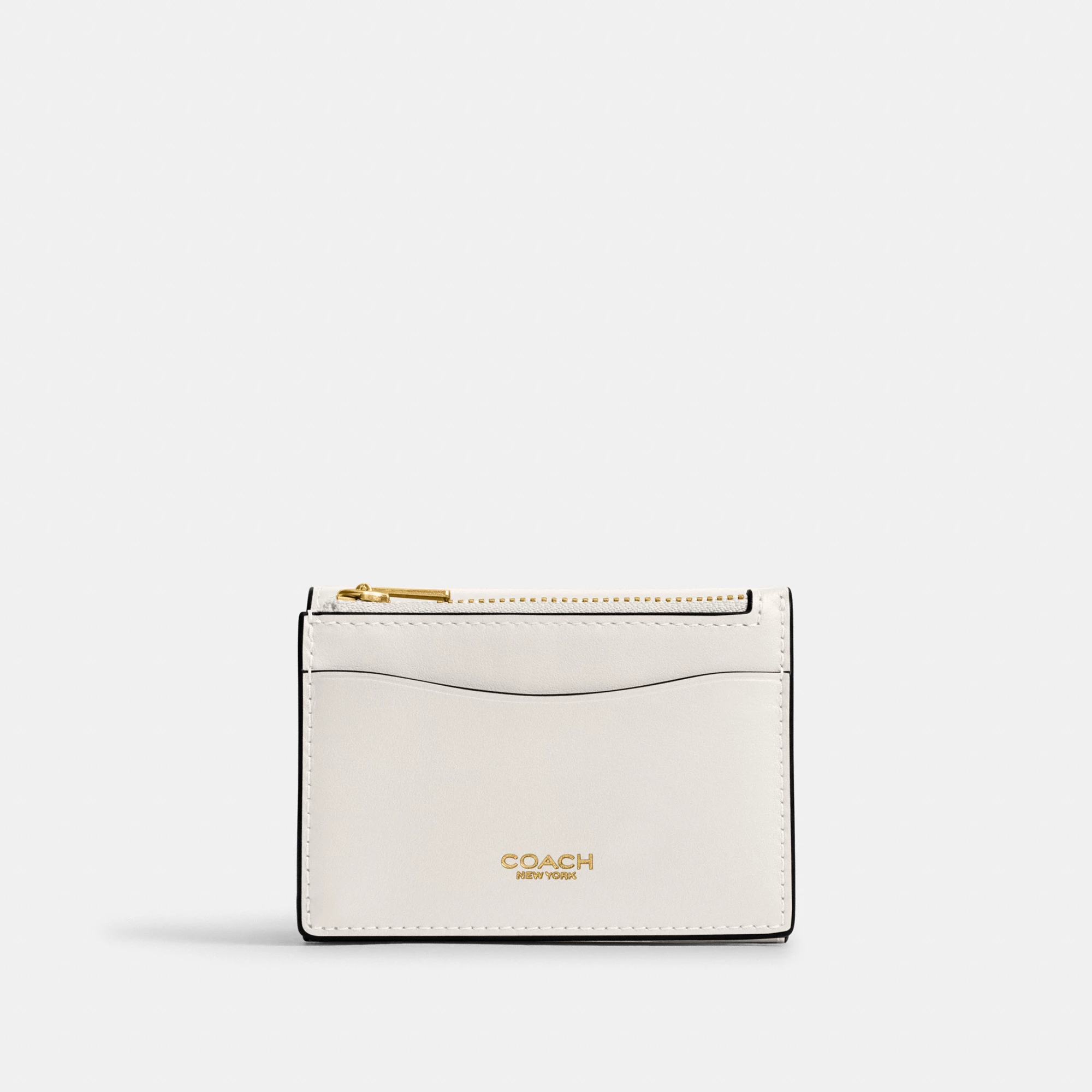 COACH®,Essential Card Holder Wallet,Leather,Calfskin Leather,Card Case,Bi Fold,Logo,Metal,Casual,White,Back View