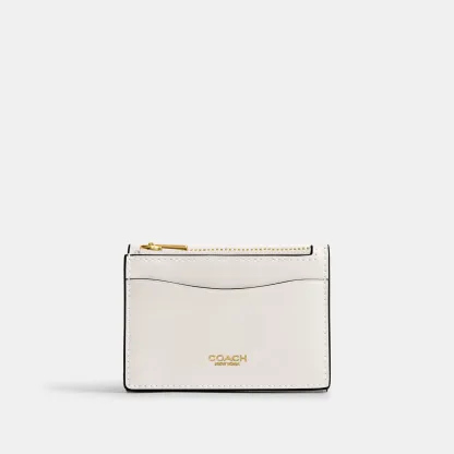 COACH®,Essential Card Holder Wallet,Leather,Calfskin Leather,Card Case,Bi Fold,Logo,Metal,Casual,White,Back View