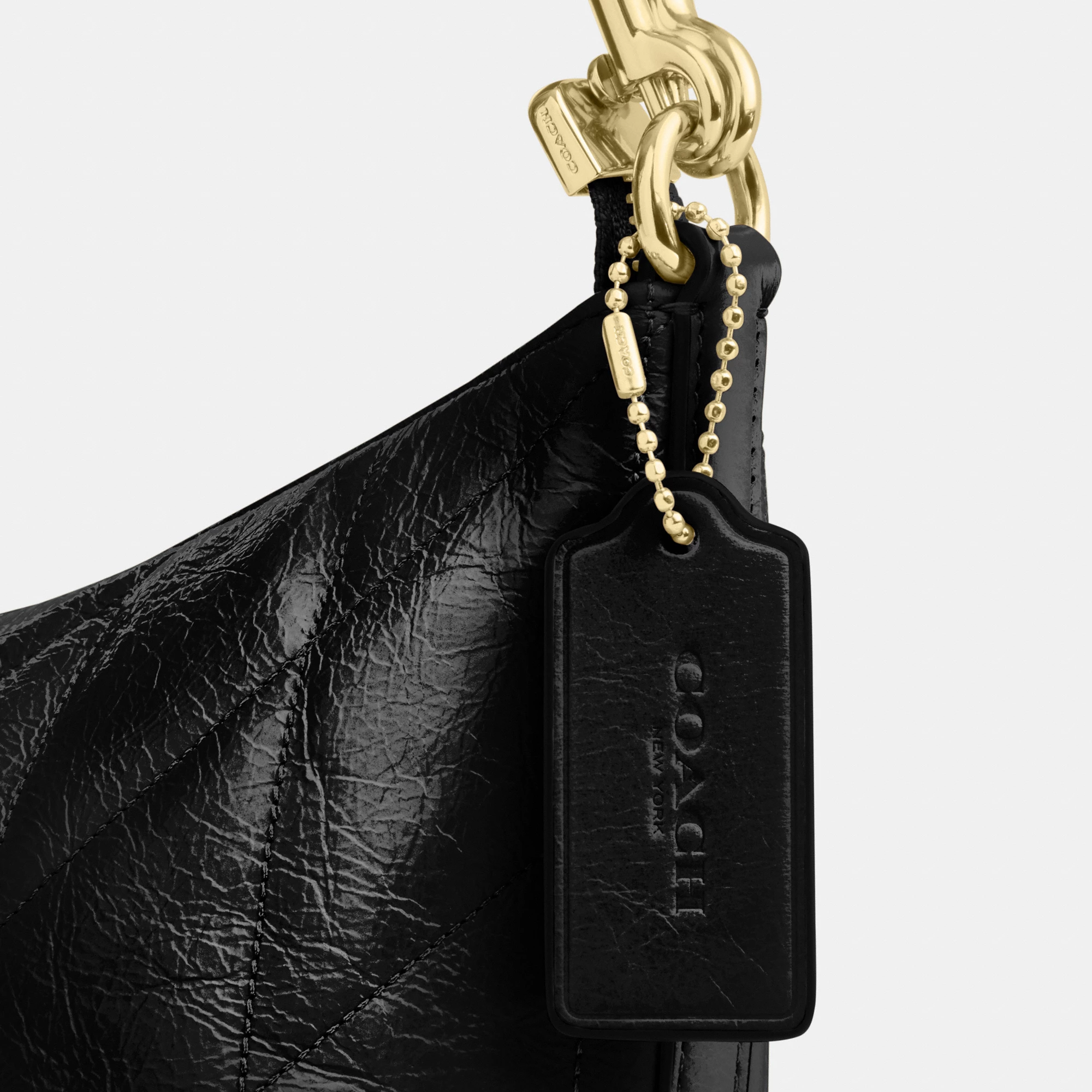 COACH®,Caitlin Shoulder Bag With Quilting,Lining Recycled Polyester,Recycled Polyester,Shoulder Bag,Logo,Chain Detail,Shou...,Black,Closer View