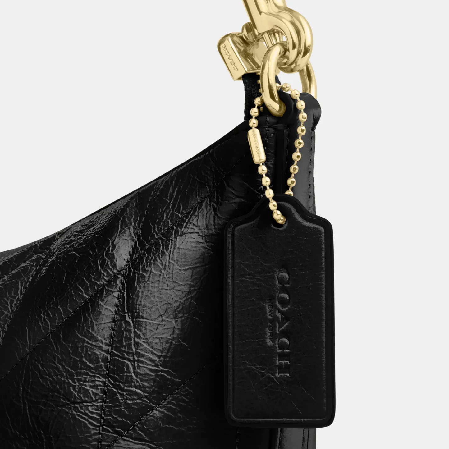 COACH®,Caitlin Shoulder Bag With Quilting,Lining Recycled Polyester,Recycled Polyester,Shoulder Bag,Logo,Chain Detail,Shou...,Black,Closer View