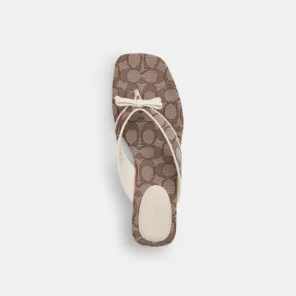 COACH®,Bow Thong Kitten Heel In Signature Jacquard,Brown,Inside View,Top View