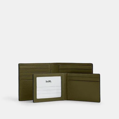 COACH®,3-In-1 Wallet,Leather,Bi Fold,Casual, Father's Day,Olive,Interior View