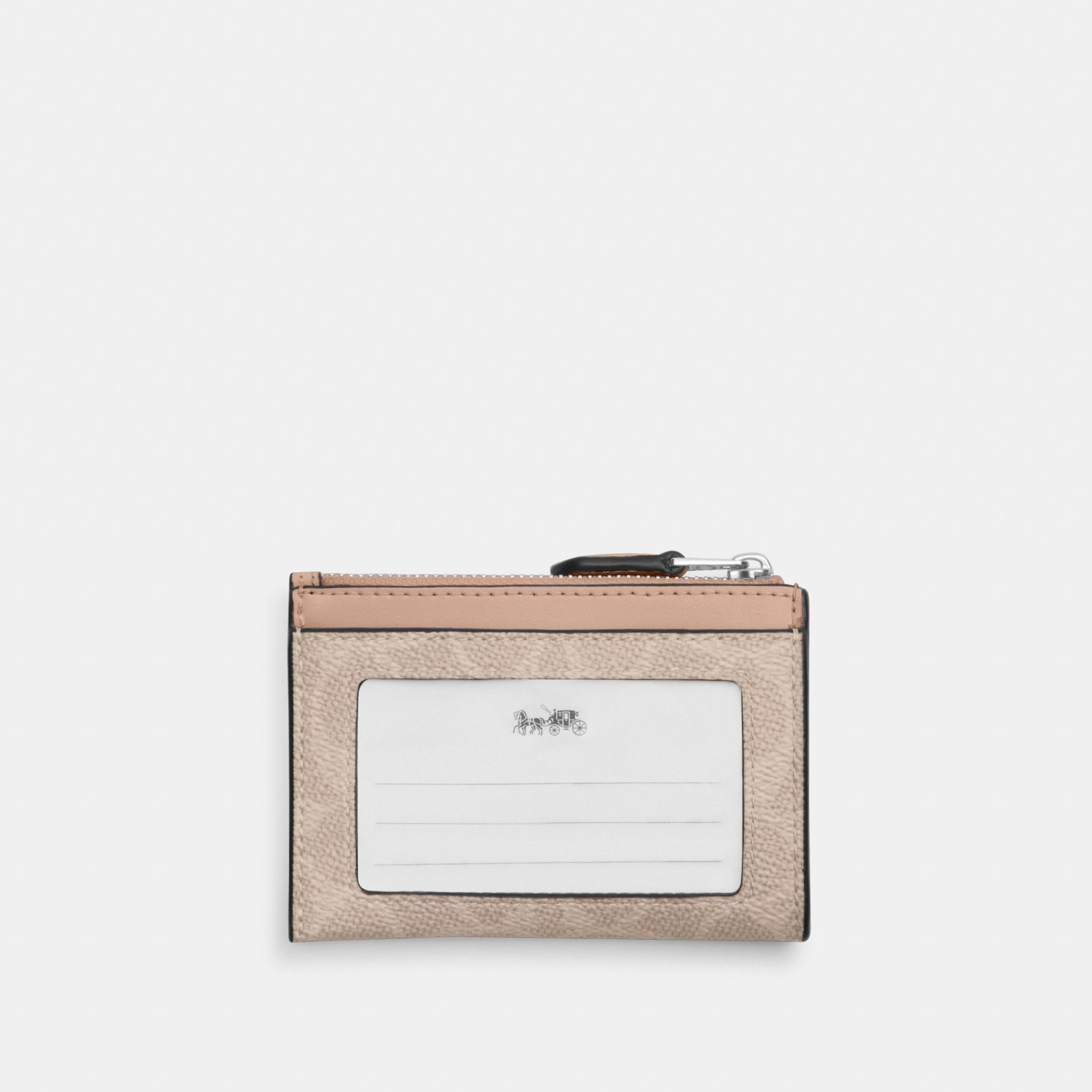COACH®,Mini Skinny Id Case In Signature Canvas,Card Case,Metal,Color Block,Logo,Sustainable,Key Ring,Casual,Beige,Back View