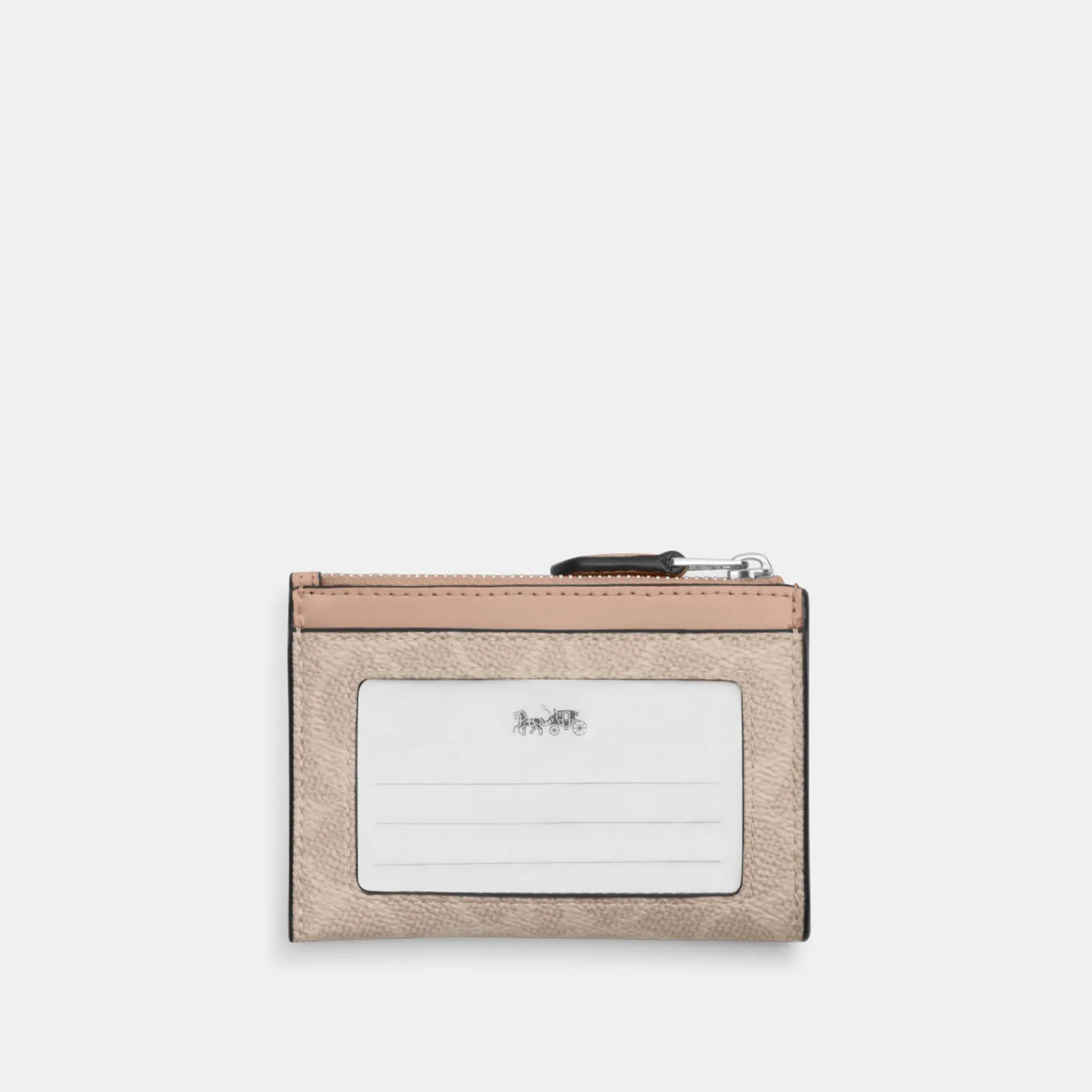 COACH®,Mini Skinny Id Case In Signature Canvas,Card Case,Metal,Color Block,Logo,Sustainable,Key Ring,Casual,Beige,Back View