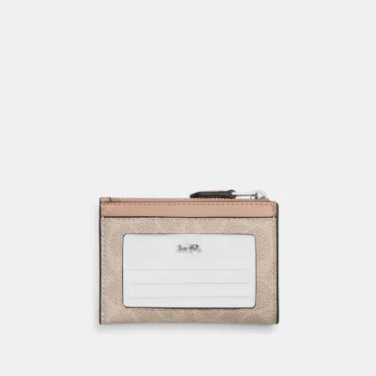 COACH®,Mini Skinny Id Case In Signature Canvas,Card Case,Metal,Color Block,Logo,Sustainable,Key Ring,Casual,Beige,Back View