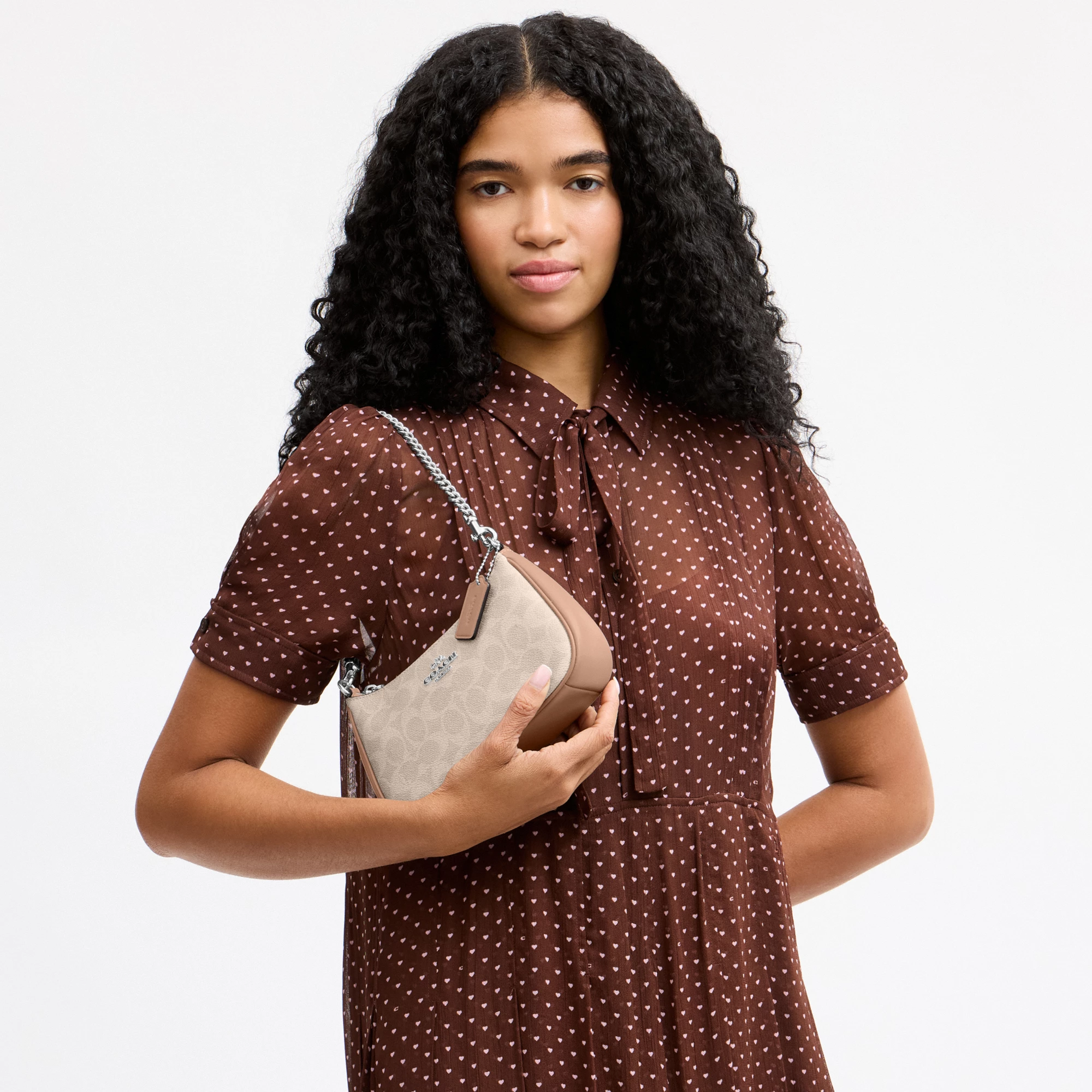 COACH®,Teri Mini Crossbody Bag In Signature Canvas,Polyester,Canvas,Recycled Polyester,Shoulder Bag,Adjustable,2 in 1,Vega...,Beige,Detail View