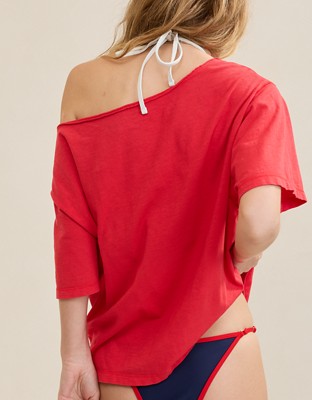 Aerie Off-The-Shoulder Relaxed T-Shirt - Chilly Red