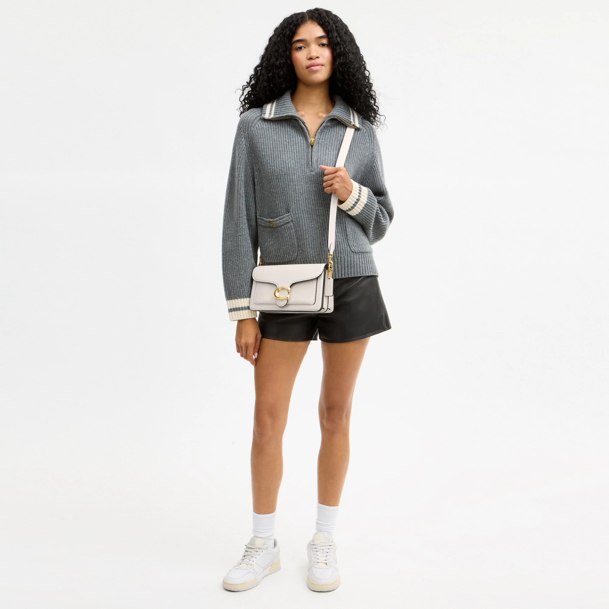 COACH®,Tabby Shoulder Bag 26,Leather,Shoulder Bag,Crossbody,Logo,Gusset,Gold Metal,Casual,White