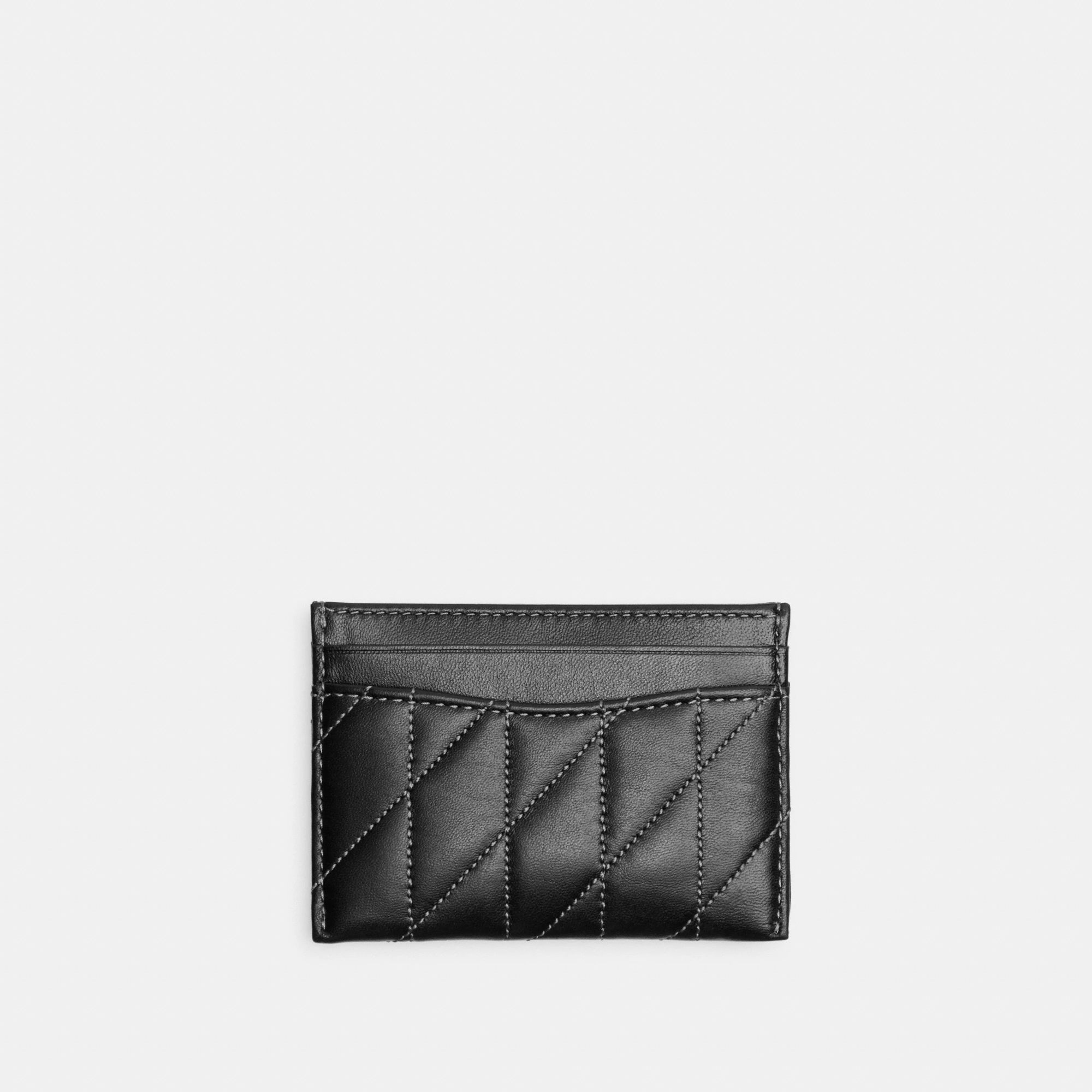 COACH®,Essential Card Case With Pillow Quilting,Leather,Card Case,Metal,Logo,Casual,Black,Back View