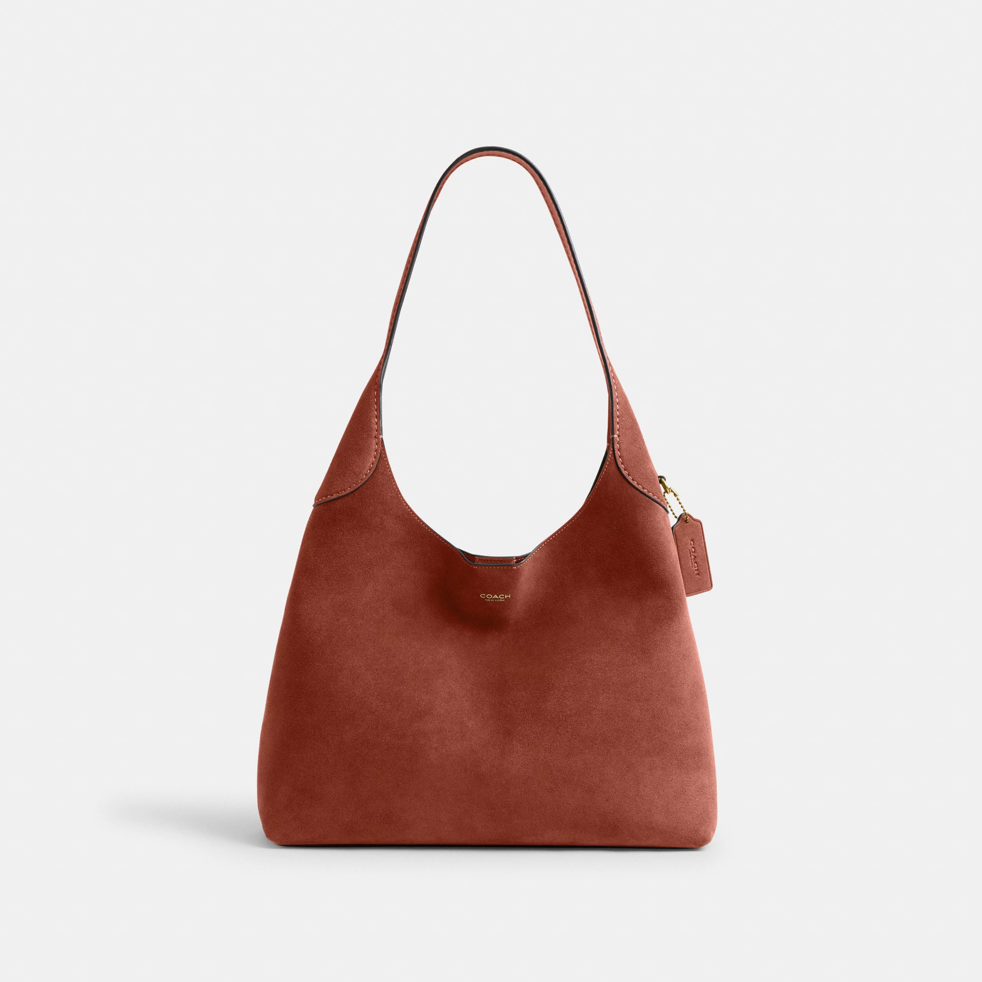 COACH®,Brooklyn Shoulder Bag 34,Suede,Hobo,Brass,Casual,Brown,Front View