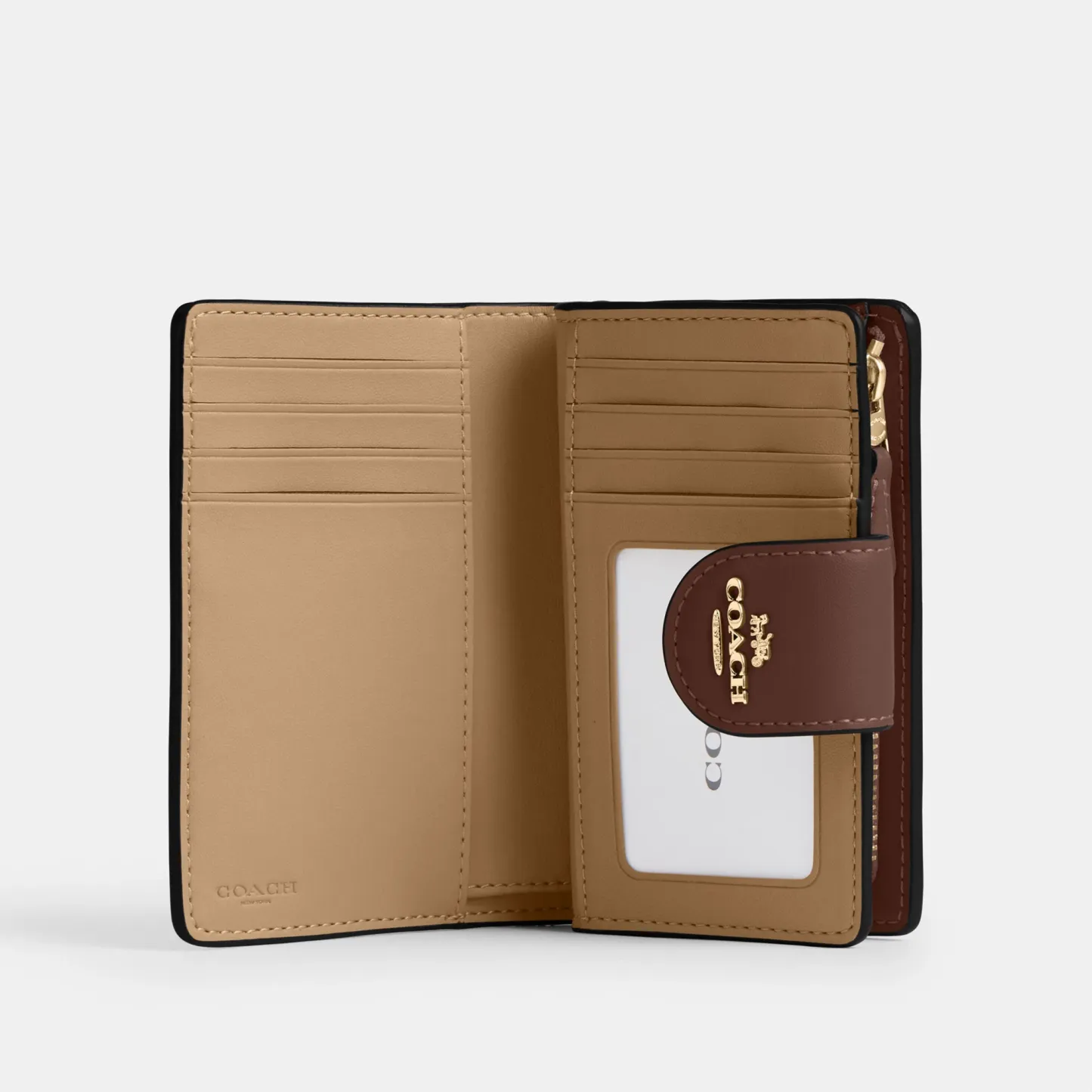 COACH®,Medium Corner Zip Wallet In Signature Canvas,Bi Fold,Coin,Sustainable,Casual,Brown,Inside View,Top View
