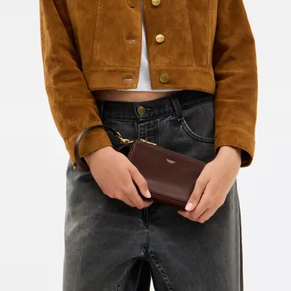COACH®,Plaza Bag 18,Leather,Shoulder Bag,Compact,Lined,Adjustable,Brass,Gold Metal,Day Party,Brown,Detail View