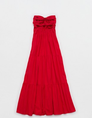 Aerie Strapless Cut Out Maxi Dress - Chilly Red