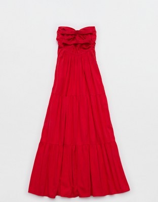 Aerie Strapless Cut Out Maxi Dress - Chilly Red