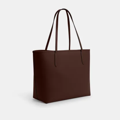 COACH®,City Tote Bag,Leather,Tote,Logo,Casual,Brown,Angle View