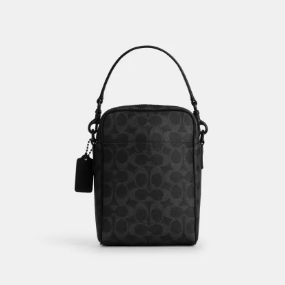 COACH®,Tristan Crossbody Bag 14 In Signature Canvas,Canvas,Leather,Recycled Polyester,Crossbody,Logo,Convertible,Sustainab...,Black,Back View