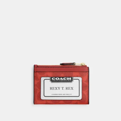 COACH®,Mini Skinny Id Case In Signature Canvas,Card Case,Metal,Color Block,Logo,Sustainable,Key Ring,Casual,Red,Back View
