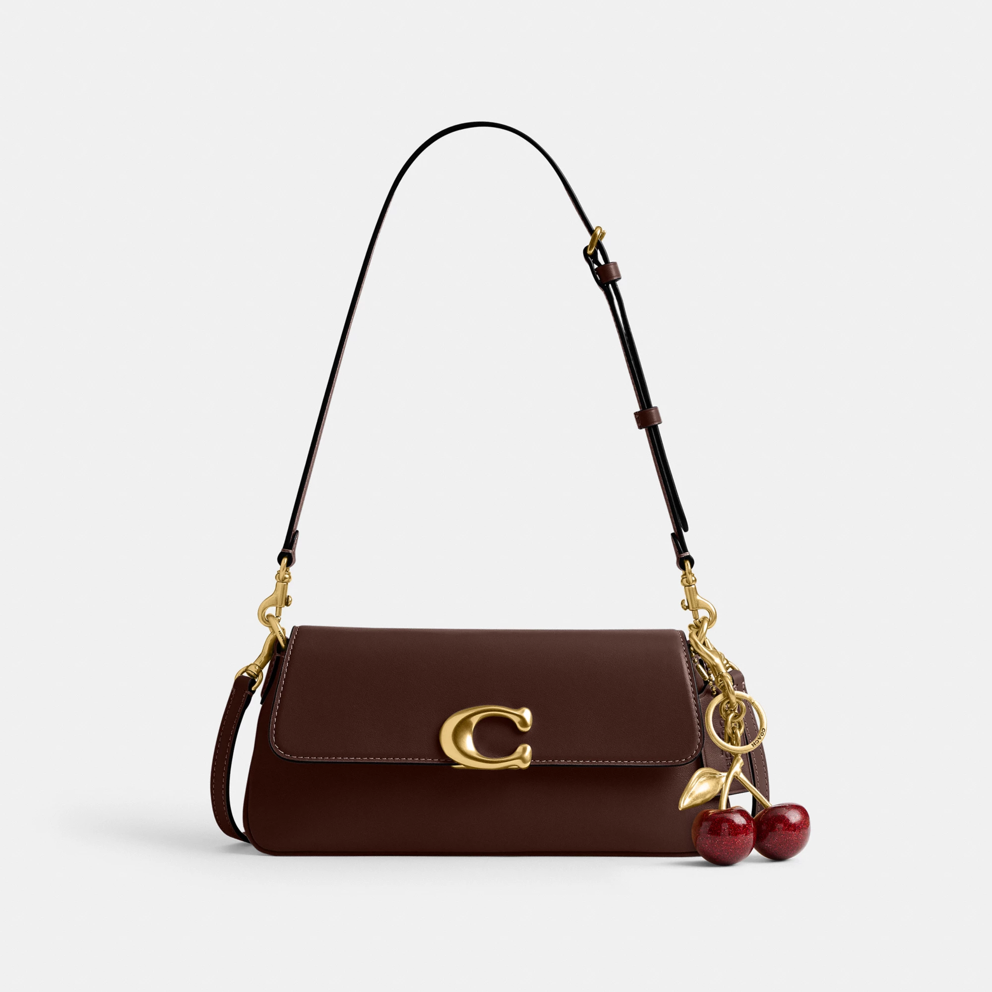 COACH®,Jet Shoulder Bag,Calfskin Leather,Shoulder Bag,Logo,Metal,Gold Metal,Casual,Brown,Angle View