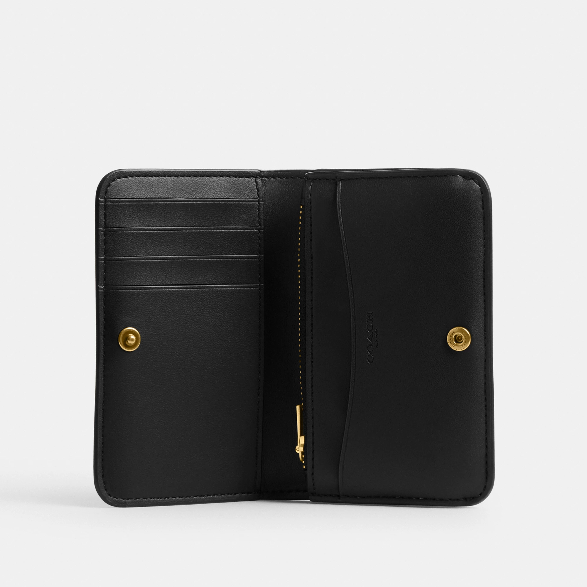 COACH®,Essential Slim Card Case,Calfskin Leather,Bi Fold,Logo,Metal,Casual,Black,Inside View,Top View