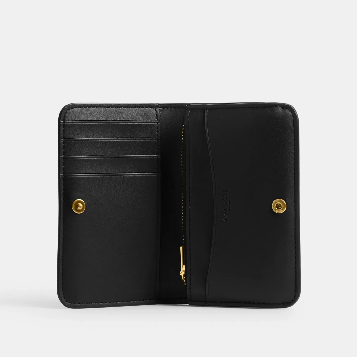 COACH®,Essential Slim Card Case,Calfskin Leather,Bi Fold,Logo,Metal,Casual,Black,Inside View,Top View