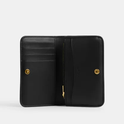 COACH®,Essential Slim Card Case,Calfskin Leather,Bi Fold,Logo,Metal,Casual,Black,Inside View,Top View