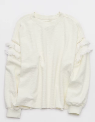 Aerie Textured Oversized Crew Sweatshirt - Natural