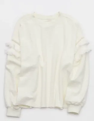 Aerie Textured Oversized Crew Sweatshirt - Natural