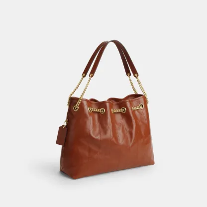 COACH®,Evelyn Shoulder Bag With Quilting And Charm,Recycled Polyester,Leather,Shoulder Bag,Quilted,Sustainable,Gold Metal,...,Brown,Angle View