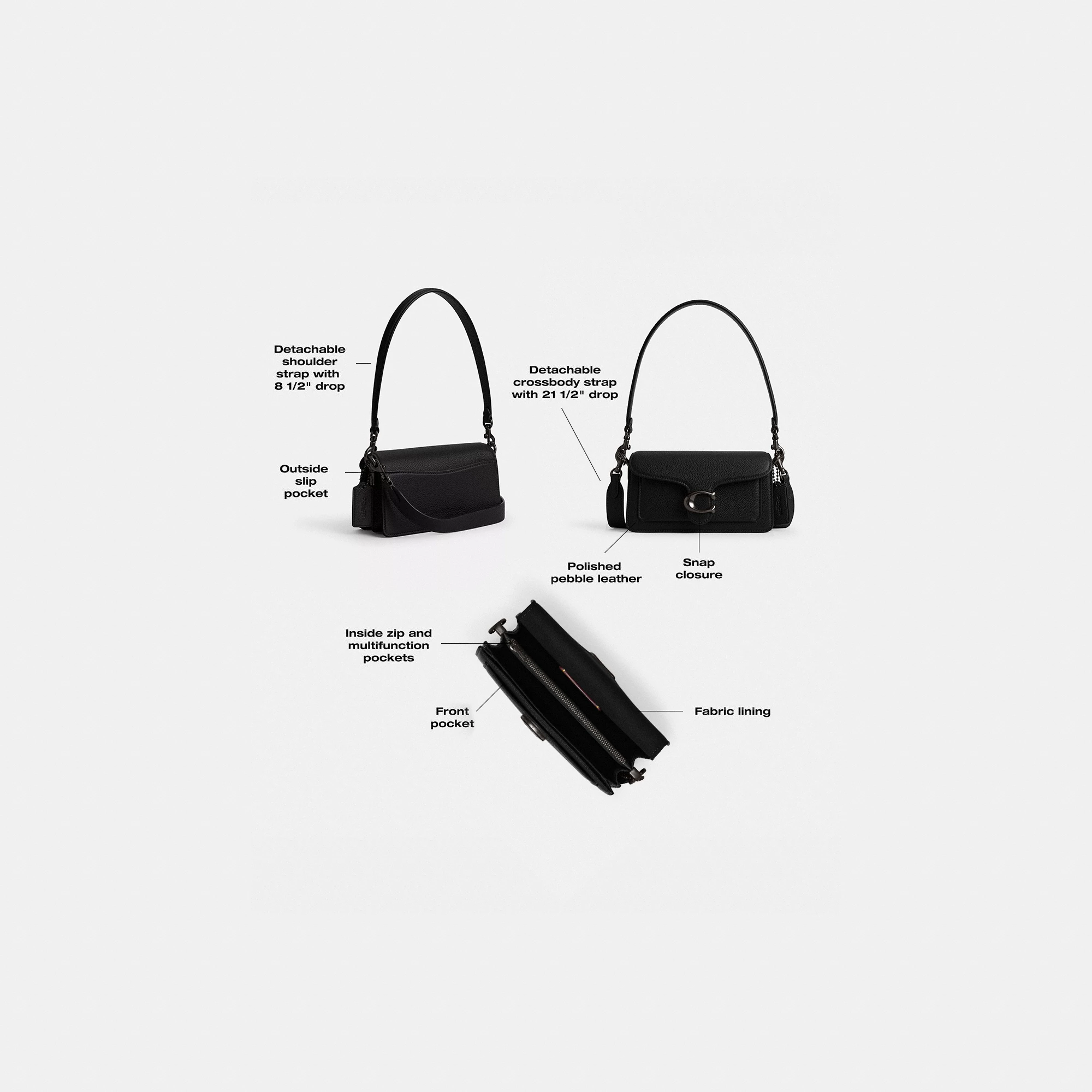 COACH®,Tabby Shoulder Bag 20,Leather,Shoulder Bag,Embossed,Metal,Logo,Day Party,Black