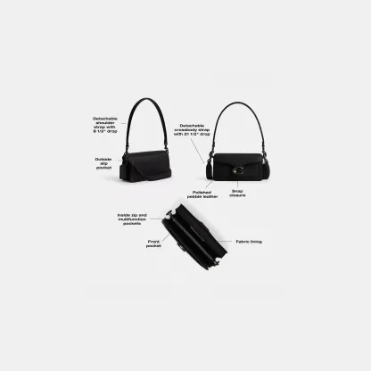 COACH®,Tabby Shoulder Bag 20,Leather,Shoulder Bag,Embossed,Metal,Logo,Day Party,Black