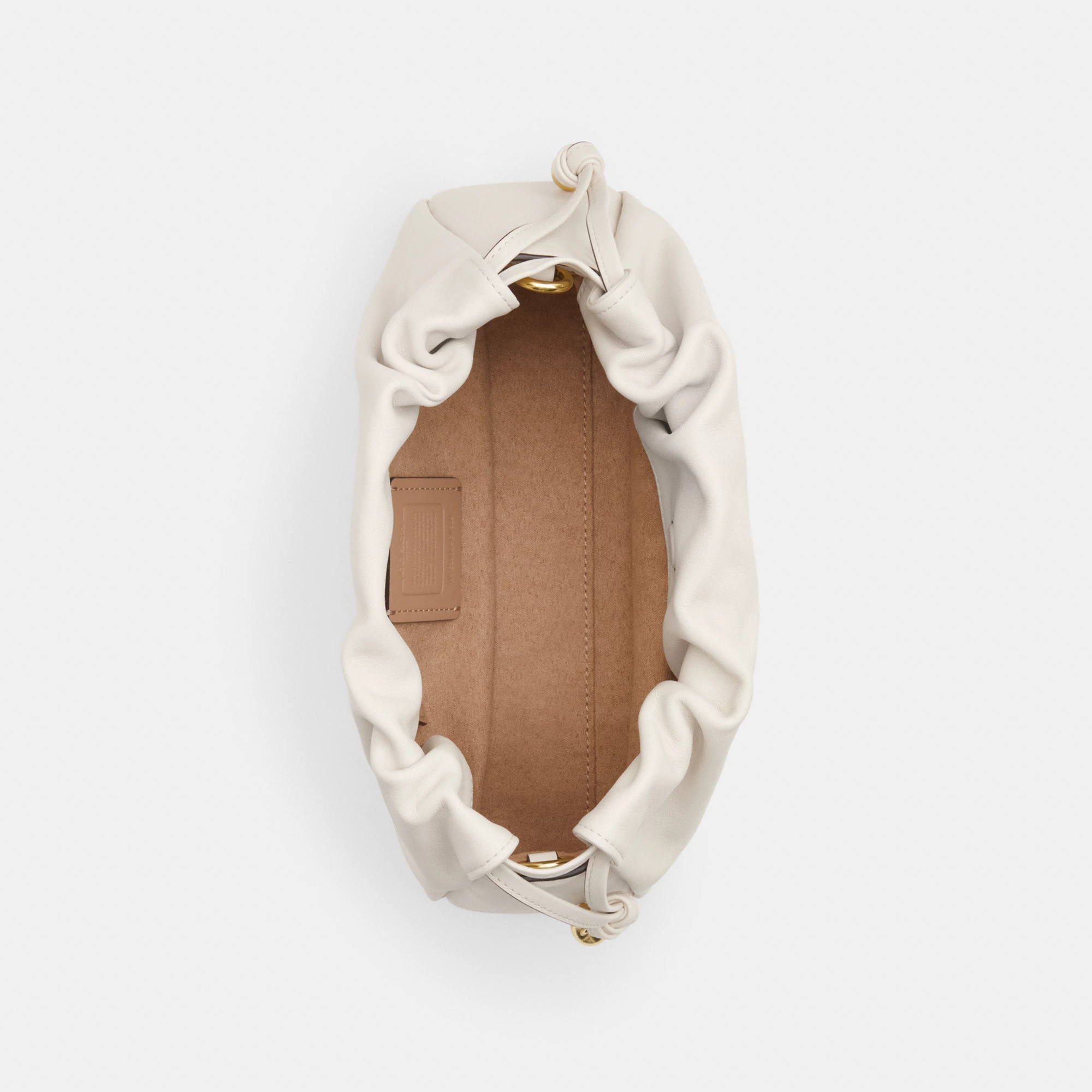 COACH®,Faye Shoulder Bag,Shoulder Bag,Metal,Ball Embellishment,Drawstring,Logo,Casual,White,Inside View,Top View