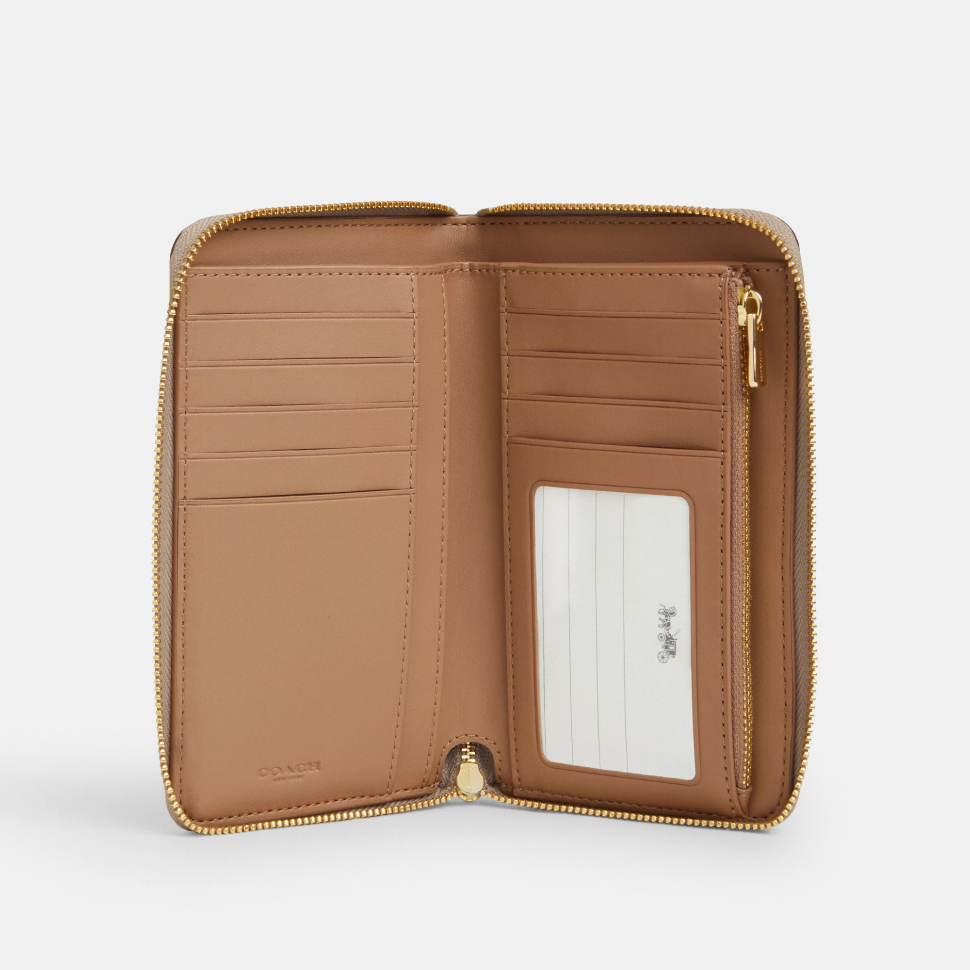 COACH®,Medium Id Zip Wallet In Signature Canvas,Bi Fold,Continental,Coin,Sustainable,Casual,Beige,Inside View,Top View