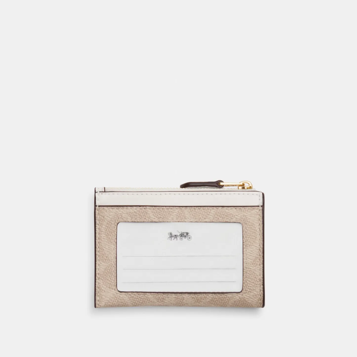 COACH®,Mini Skinny Id Case In Signature Canvas,Card Case,Metal,Color Block,Logo,Sustainable,Key Ring,Casual,Beige,Back View