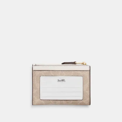 COACH®,Mini Skinny Id Case In Signature Canvas,Card Case,Metal,Color Block,Logo,Sustainable,Key Ring,Casual,Beige,Back View