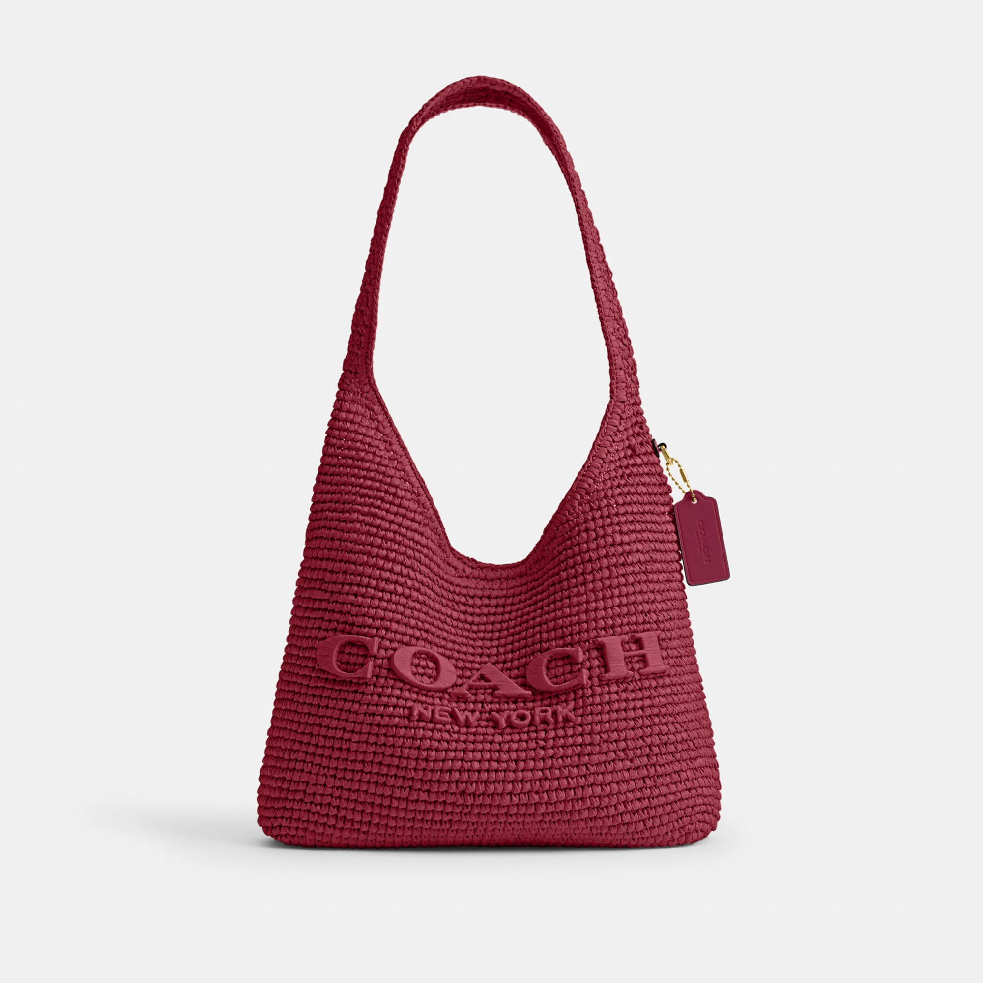 COACH®,Brooklyn Shoulder Bag 28,Calfskin Leather,Hobo,Straw,Applique,Pendant,Logo,Brass,Casual,,Front View