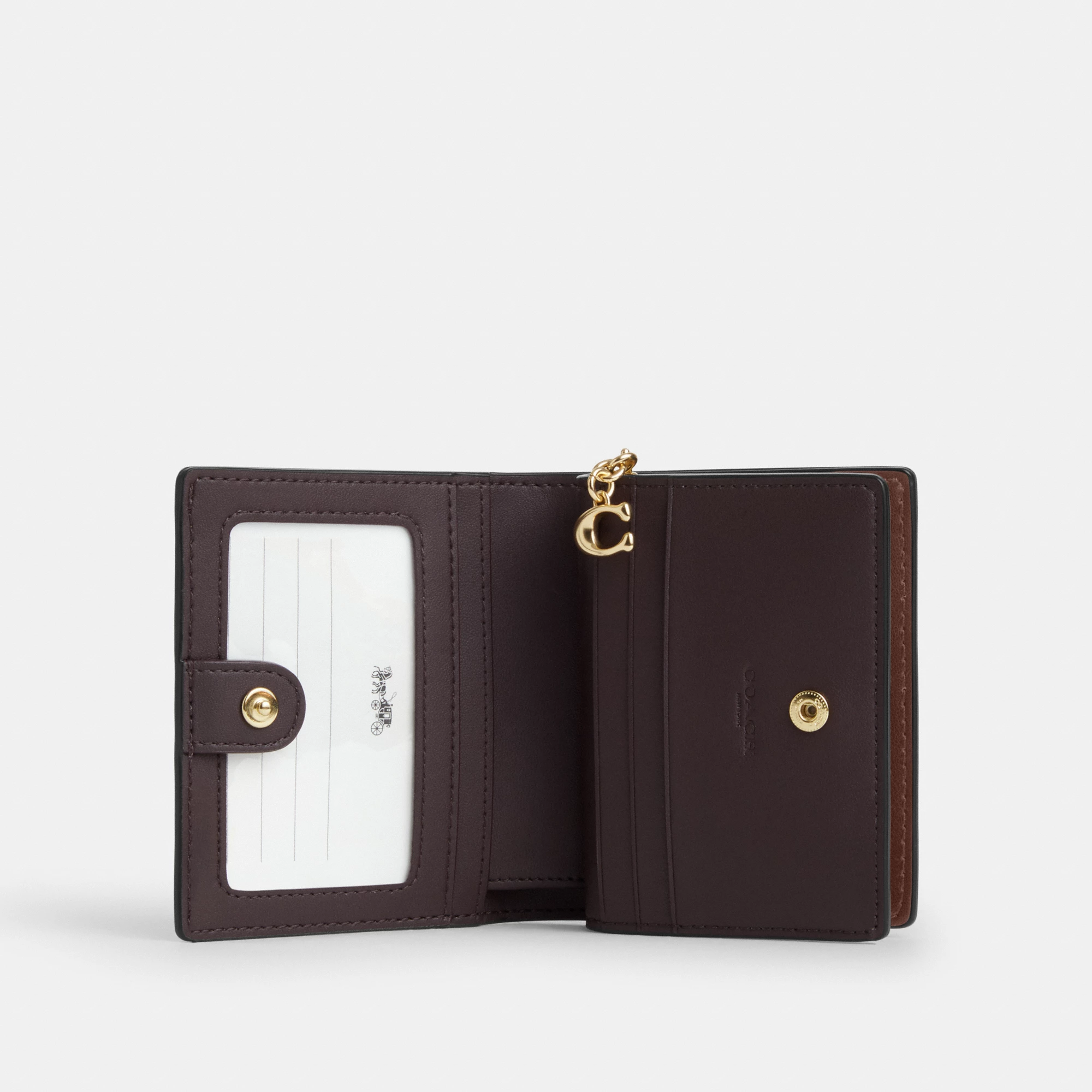 COACH®,Snap Wallet In Signature Canvas,Coin,Bi Fold,Sustainable,Casual,Brown,Inside View,Top View