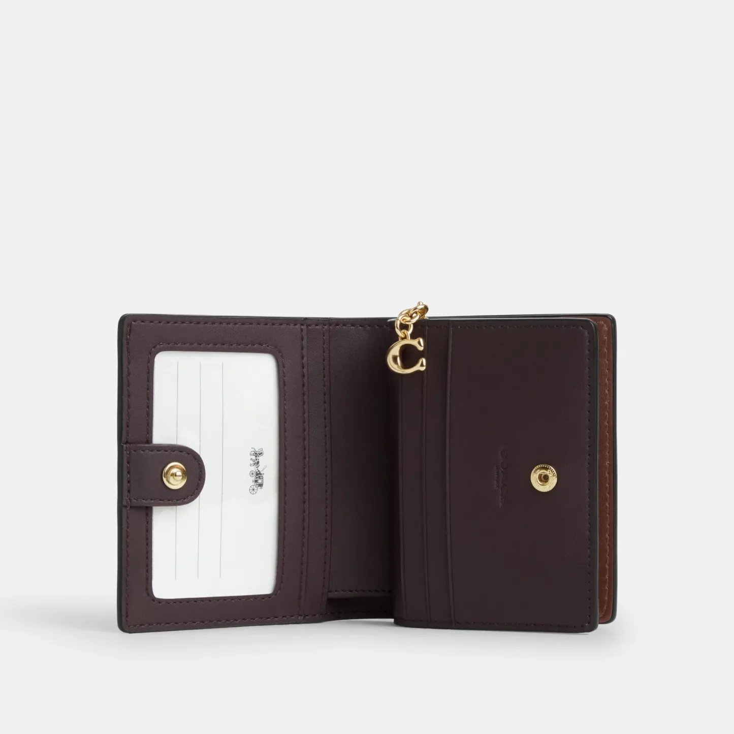 COACH®,Snap Wallet In Signature Canvas,Coin,Bi Fold,Sustainable,Casual,Brown,Inside View,Top View