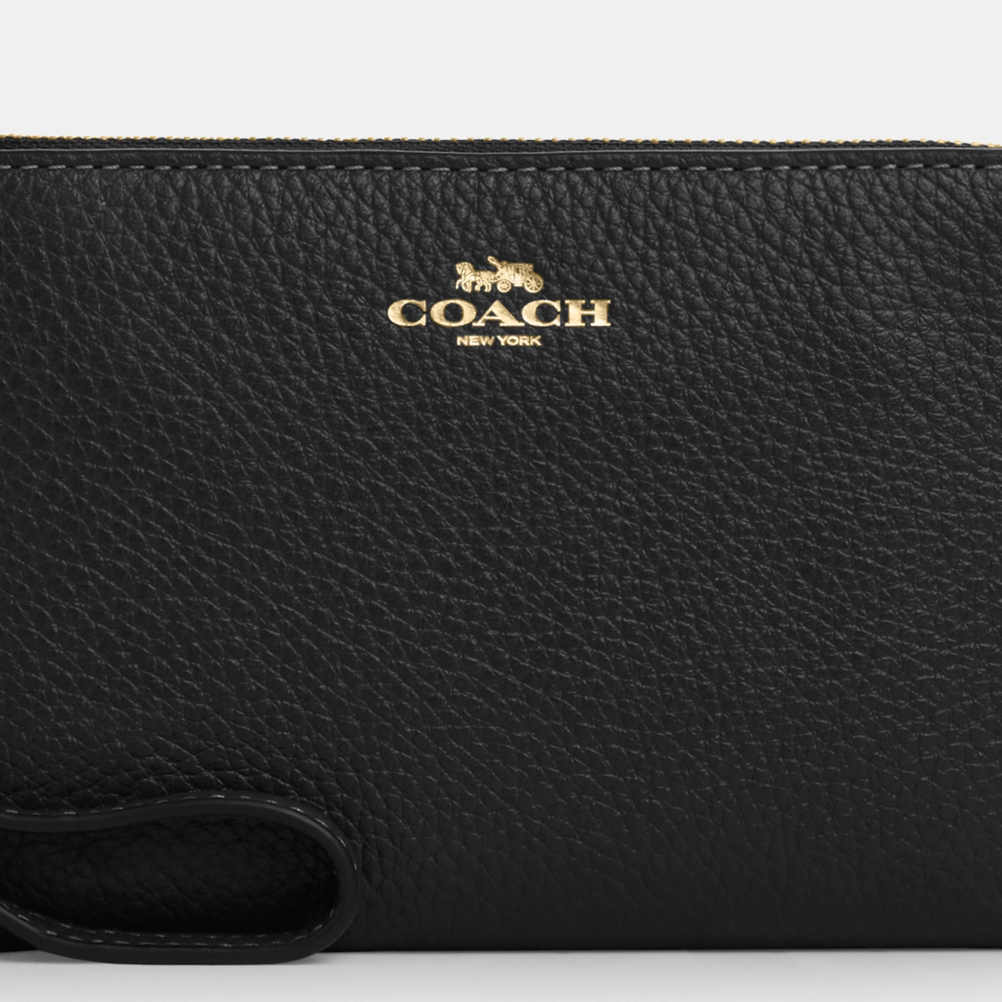 COACH®,Corner Zip Wristlet,Pouch,Wristlet,Silver Metal,Casual,Black