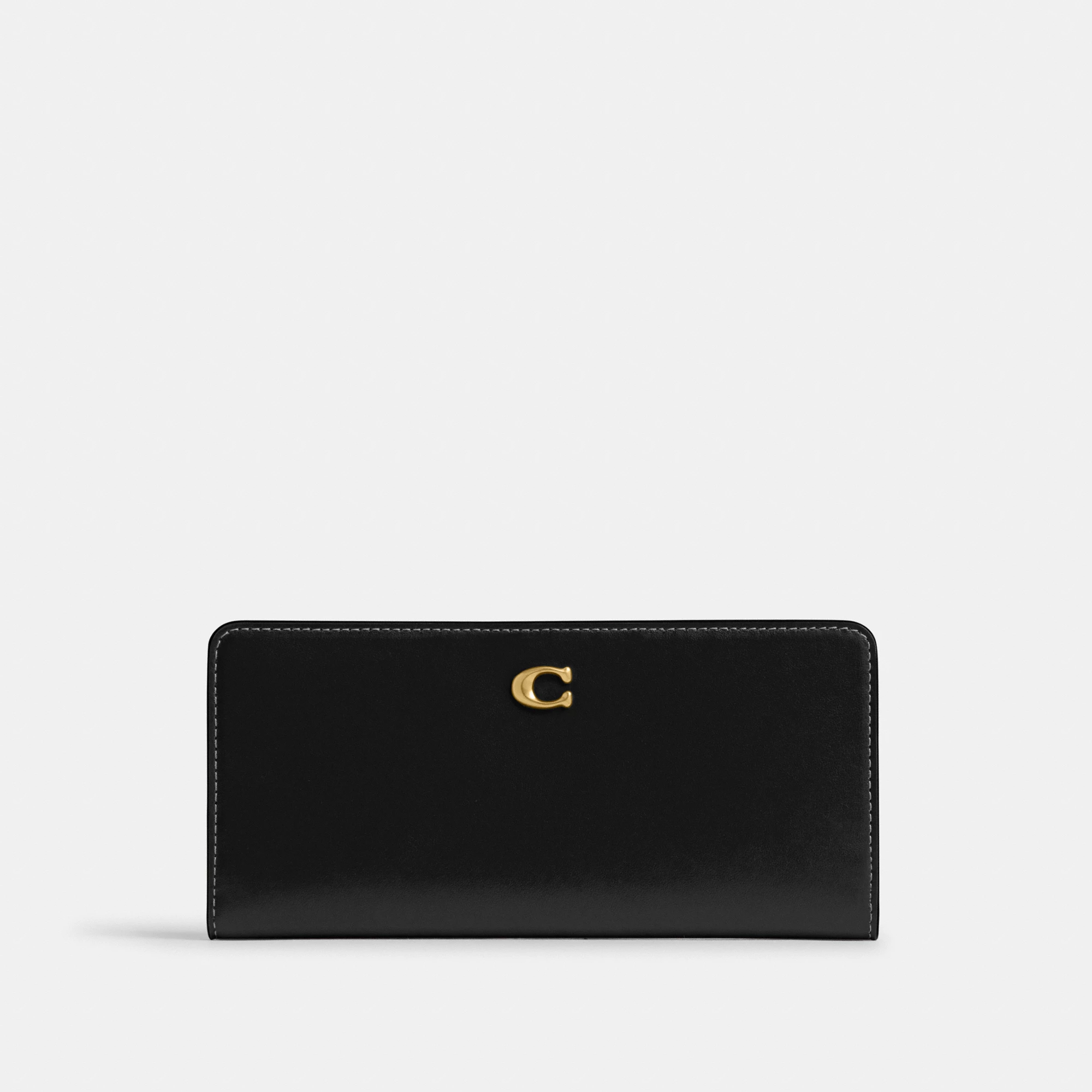 COACH®,Essential Slim Wallet,Leather,Continental,Bi Fold,Logo,Metal,Casual,Black,Front View