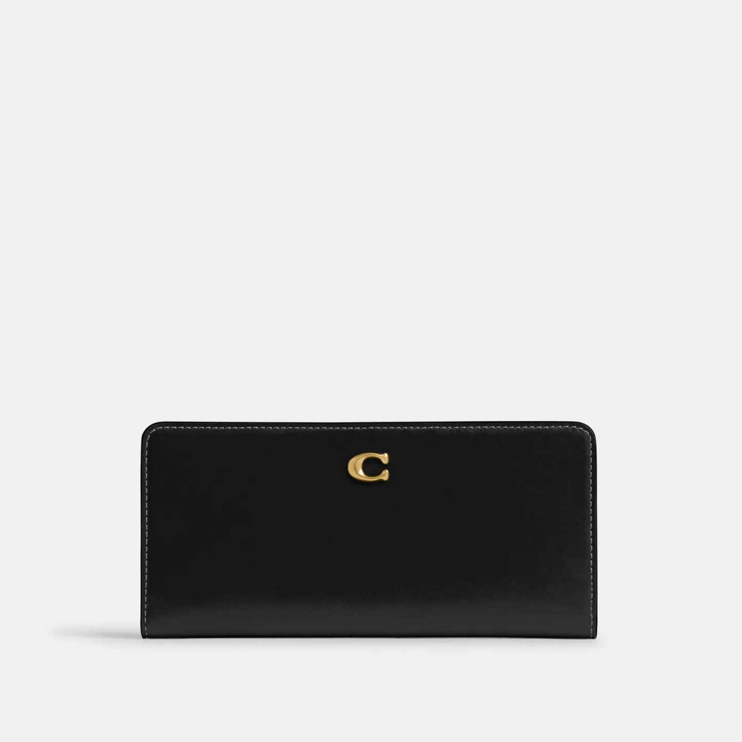 COACH®,Essential Slim Wallet,Leather,Continental,Bi Fold,Logo,Metal,Casual,Black,Front View