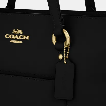 COACH®,Station Tote Bag,Leather,Recycled Polyester,Tote,Logo,Metal,Gold Metal,Work,Black,Closer View