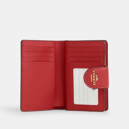 COACH®,Medium Corner Zip Wallet In Signature Canvas,Bi Fold,Coin,Sustainable,Casual,Red,Inside View,Top View