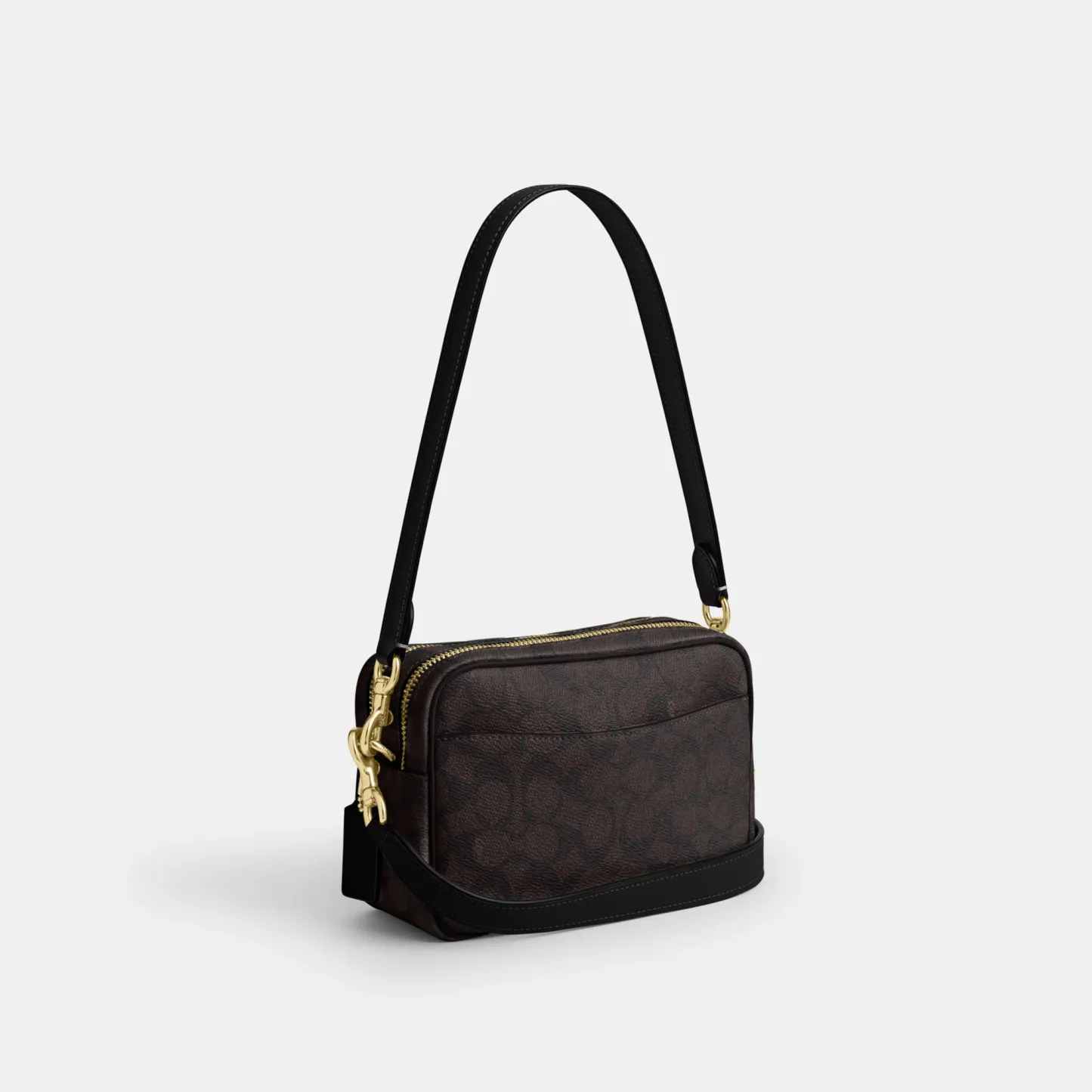 COACH®,Mini Carey Crossbody Bag In Signature Canvas,Polyester,Leather,Canvas,Crossbody,Metal Material,Logo,Metal,Piping,Pe...,Brown,Angle View