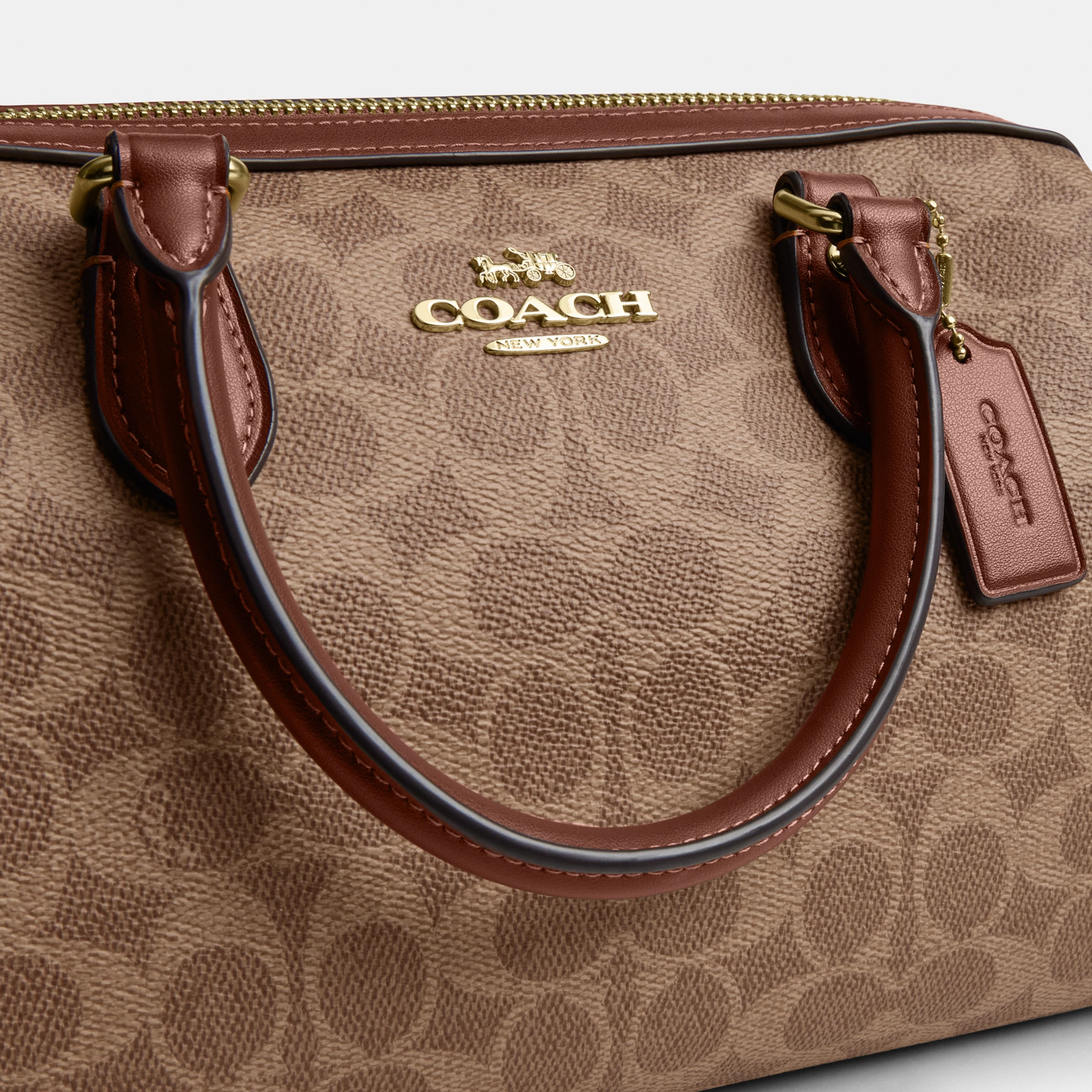 COACH®,Rowan Satchel Bag In Signature Canvas,Satchel,Piping,Casual,Work,Brown,Closer View