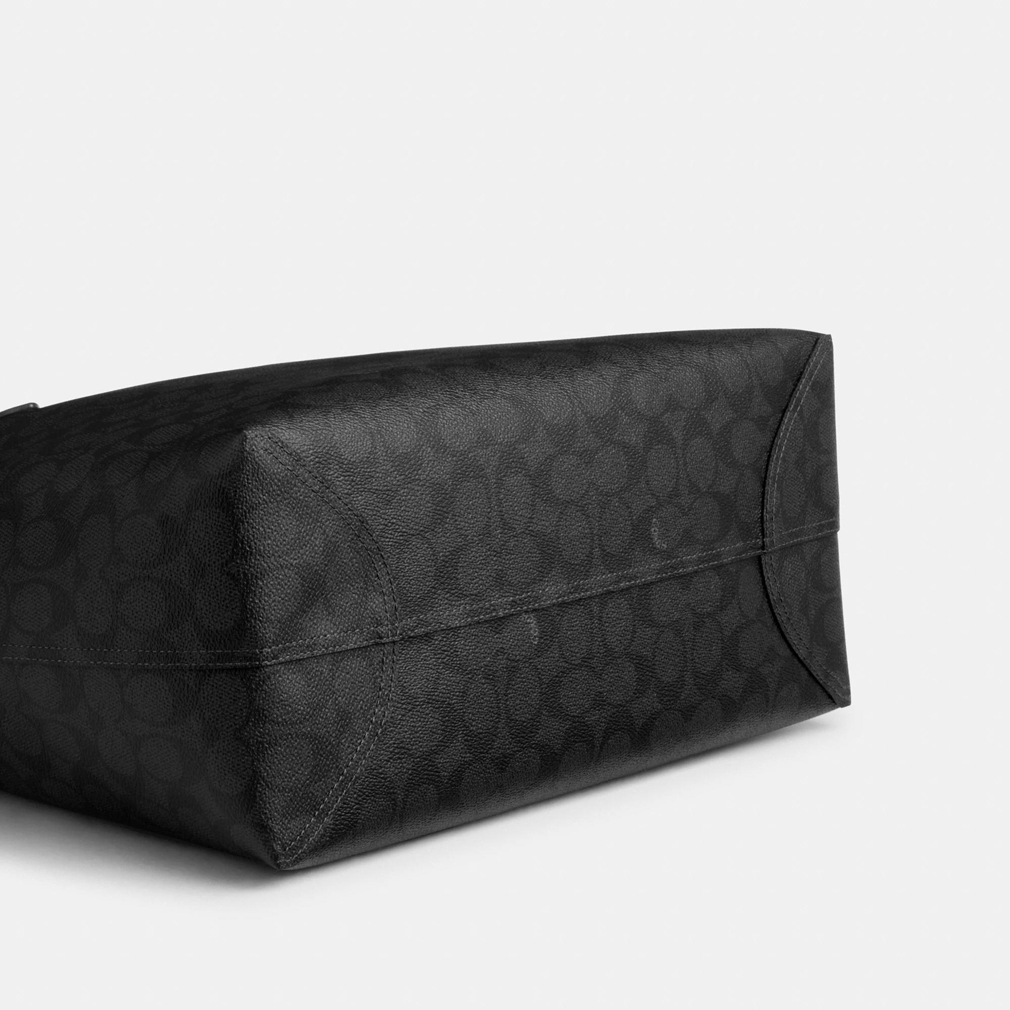 COACH®,City Tote Bag In Signature Canvas,Tote,Metal,Tag Embellishment,Color Block,Embossed,Piping,Logo,Casual,Black,Outsole View