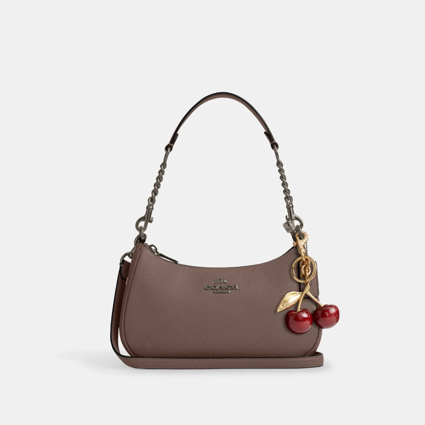 COACH®,Teri Shoulder Bag,Shoulder Bag,Chain Detail,Metal,Logo,Casual,Brown,Angle View
