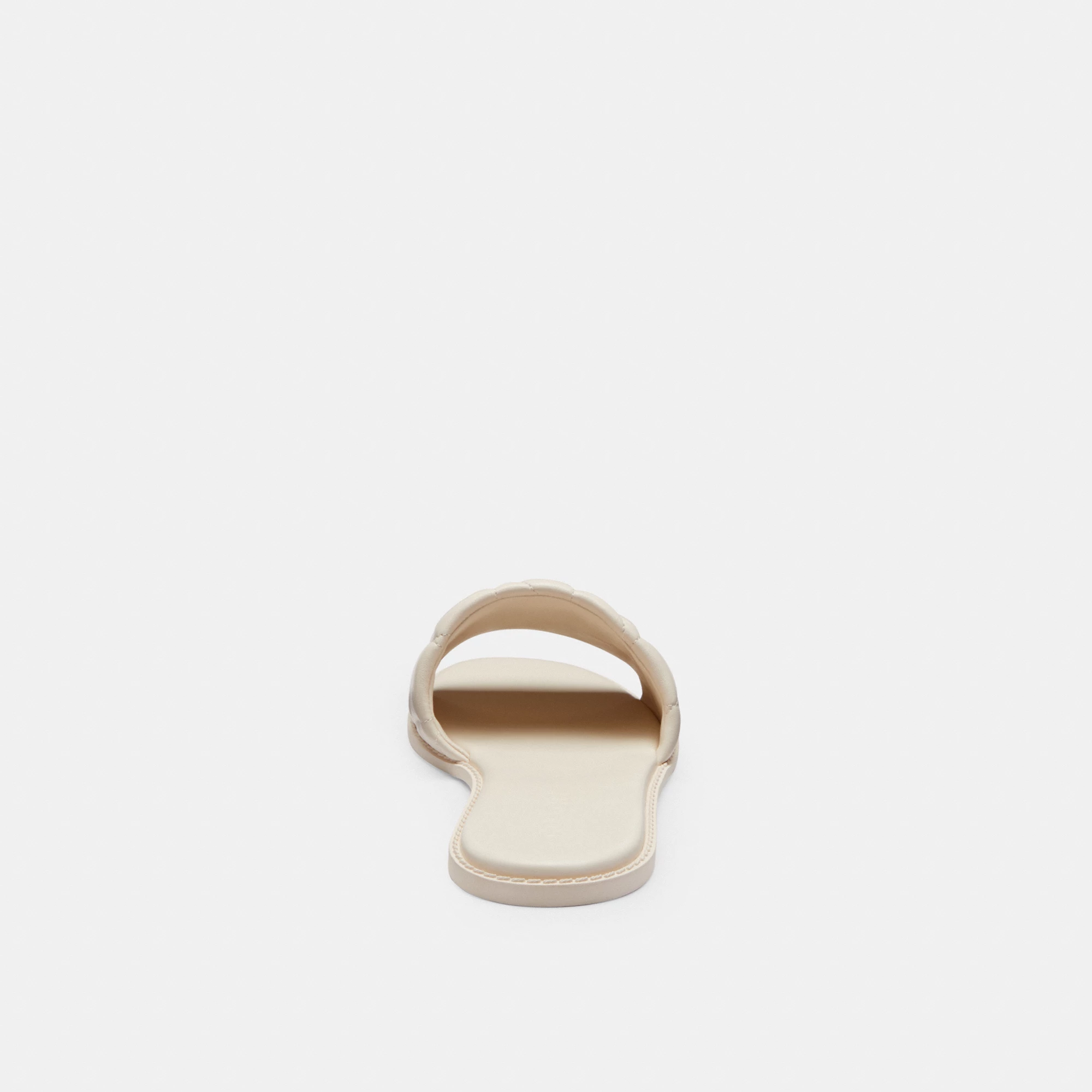 COACH®,Holly Sandal With Quilting,Rubber,Leather,Slides,Metal,Logo,Traction,Cushioned,Casual,Cream,Alternate View