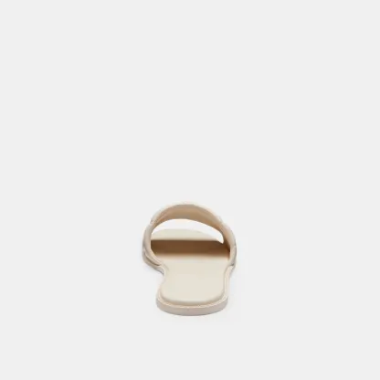 COACH®,Holly Sandal With Quilting,Rubber,Leather,Slides,Metal,Logo,Traction,Cushioned,Casual,Cream,Alternate View