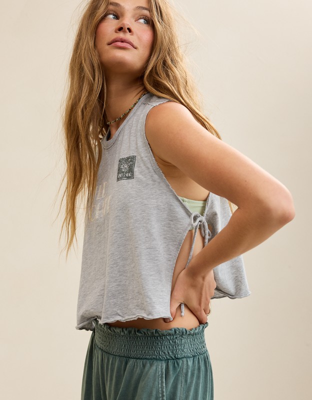 Aerie Happiest Side Tie Tank - Medium Heather Gray